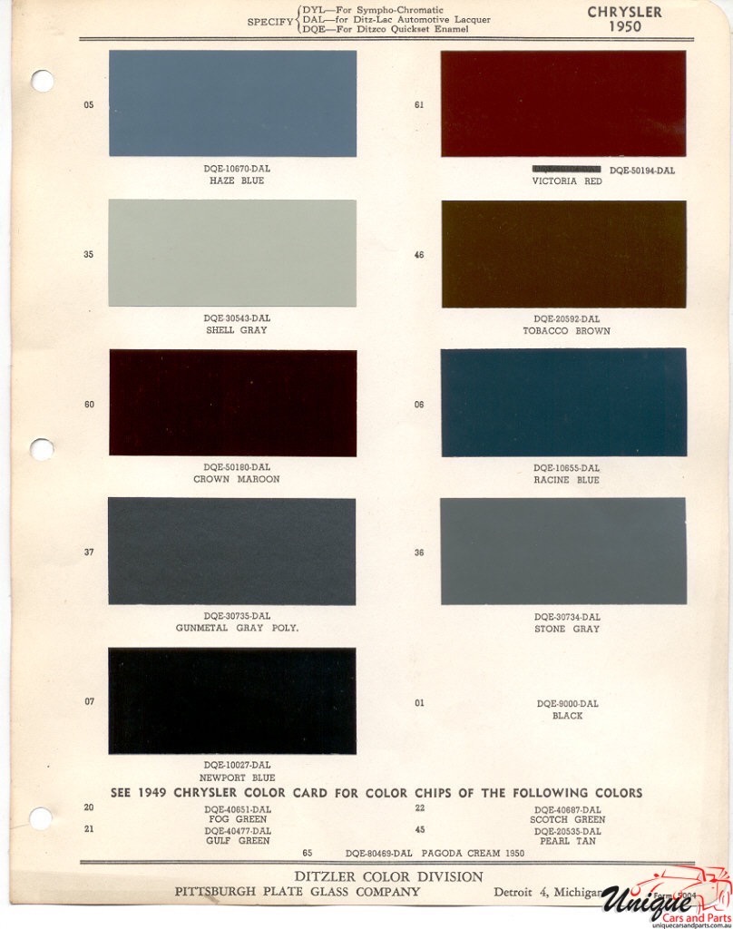 1950 Chrysler Paint Charts PPG 1